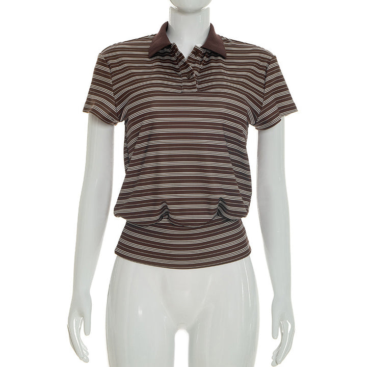 Dame Polo-Shirt med elegant lengdestripe-design og klassisk krage Skjora