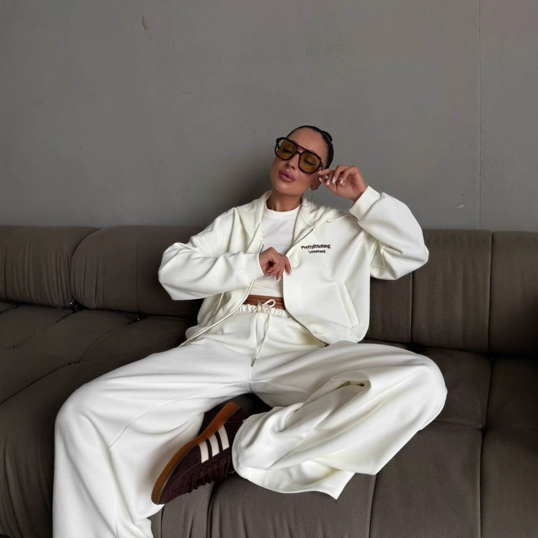 Kvinnes Casual Oversized Treningsdrakt med Stilig Krage og Elastisk Livlinje Skjora