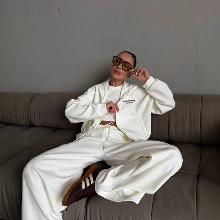 Kvinnes Casual Oversized Treningsdrakt med Stilig Krage og Elastisk Livlinje Skjora