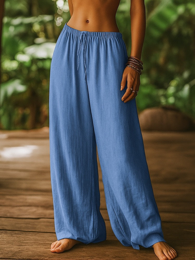Ladies Wide Cut Summer Trousers with Elastic Waistband and Drawstring Skjora