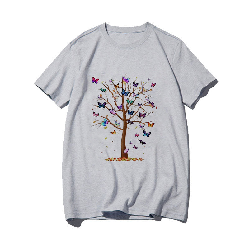 Dame T-skjorte med kreativ sommerfugl-design og tre-motiv Skjora