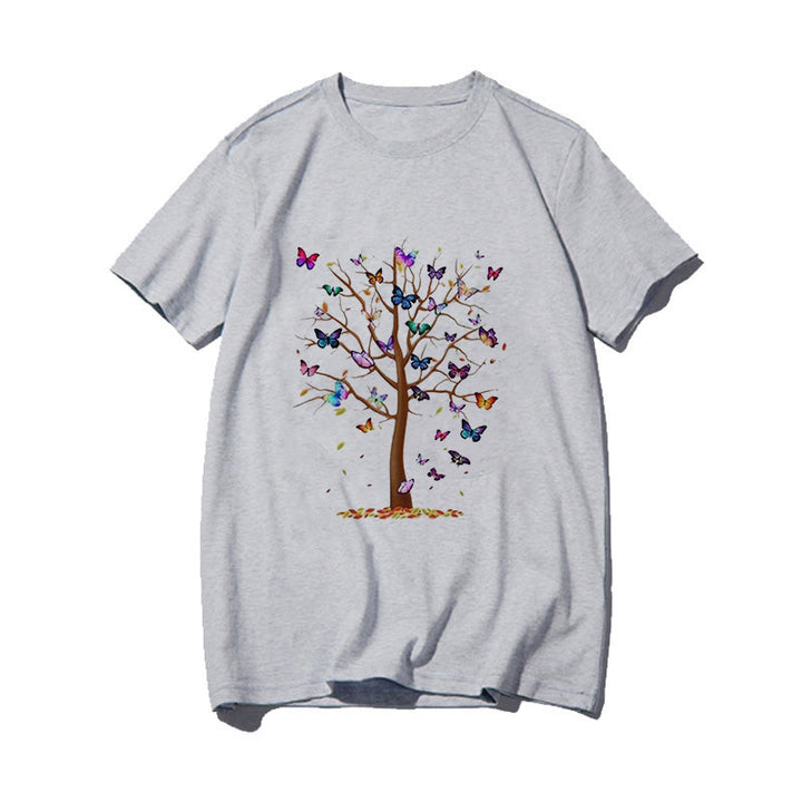 Dame T-skjorte med kreativ sommerfugl-design og tre-motiv Skjora