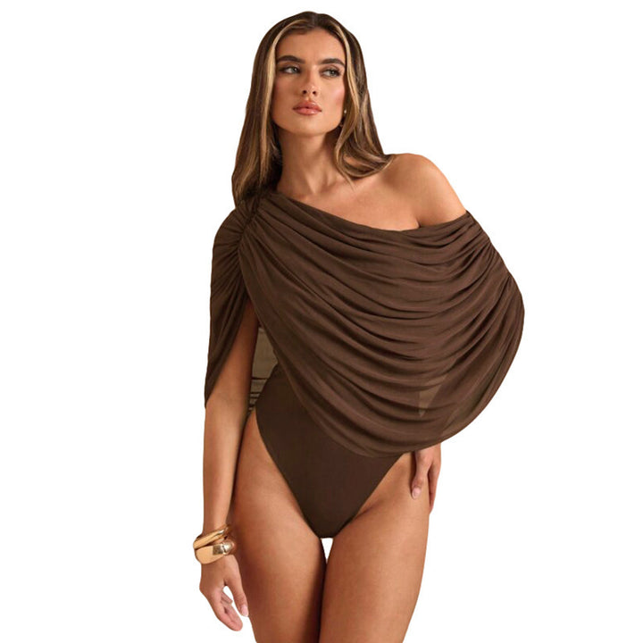 Dame En-sidig Chiffon-Bodysuit med Draperinger Skjora