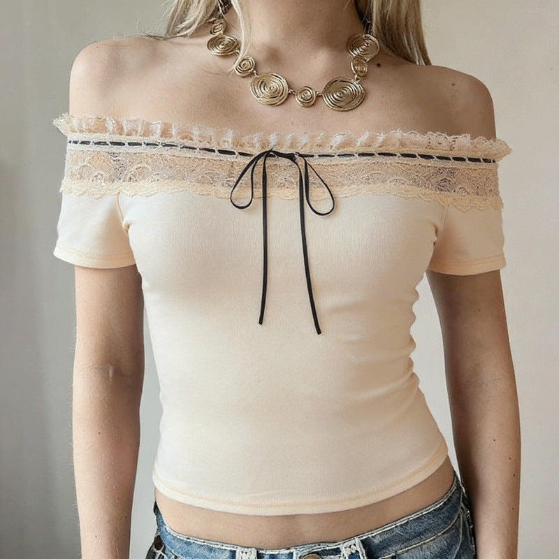Dame Off-Shoulder Topp med blonde-forsterkninger og formsydd passform Skjora