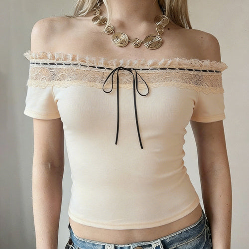 Dame Off-Shoulder Topp med blonde-forsterkninger og formsydd passform Skjora