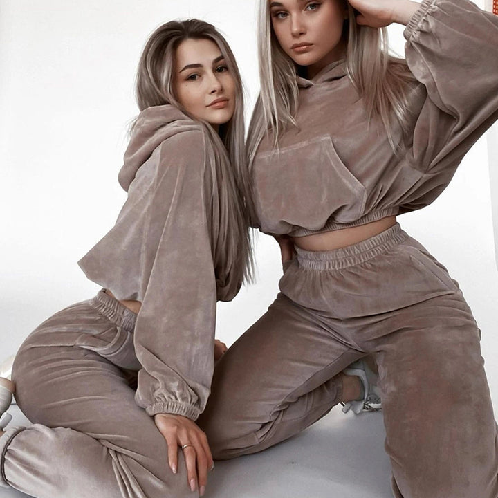 Dame's Casual Leisure Sports Set Laget av Myk Velour Skjora