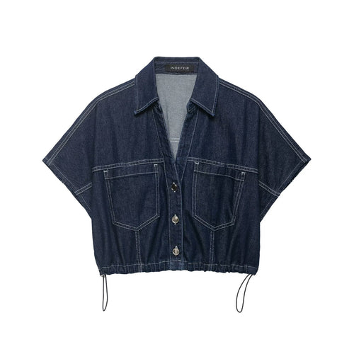 Dame Oversize Denim-bluse med praktiske lommer og elastisk kant Skjora