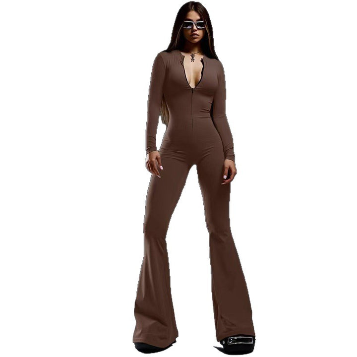 Dame Figurtilpasset Jumpsuit med dyp V-hals og utsvingte ben Skjora