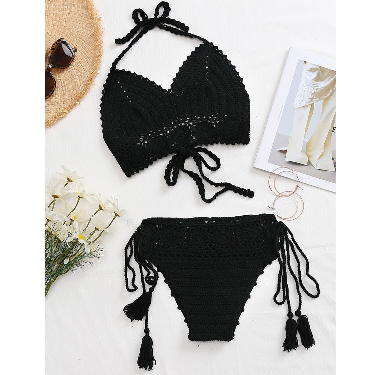Damen Häkel-Bikini-Set mit verstellbaren Trägern und fransigen Details Skjora