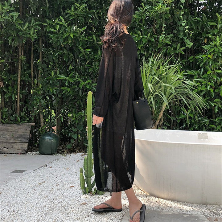 Dame maxi kjole med lett kimono overlay Skjora