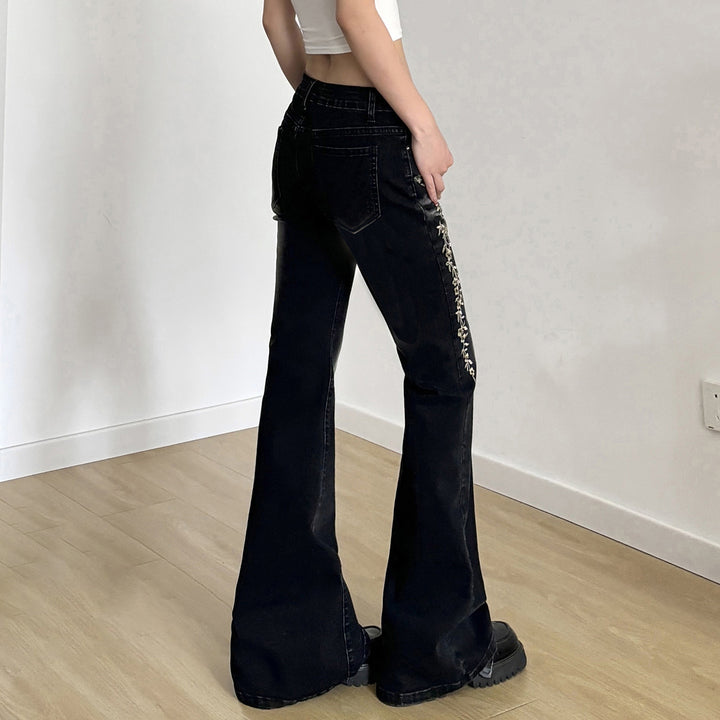 Dame Flared Jeans med elegant blomsterbroderi Skjora