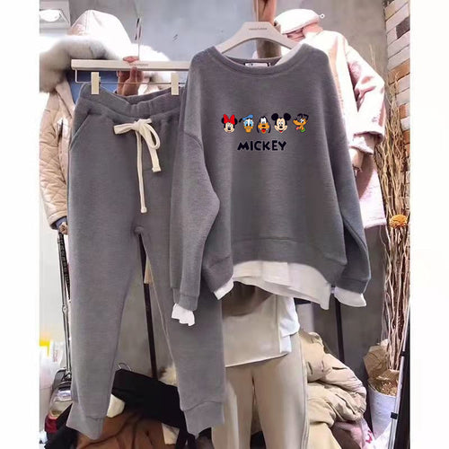 Kvinne fritids sweatshirt-sett med Mickey-motiv og avslappet passform Skjora