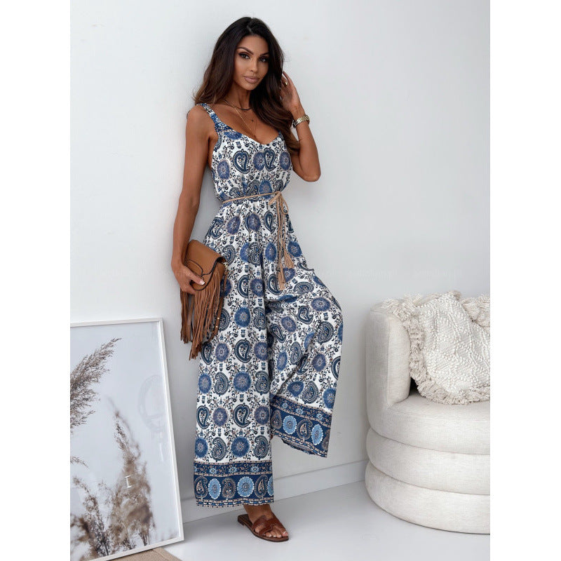 Dame Jumpsuit med blomstermønster og justerbart belte Skjora