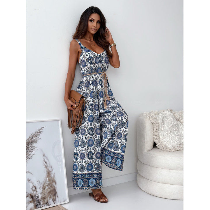 Dame Jumpsuit med blomstermønster og justerbart belte Skjora