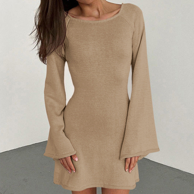 Damen lässiges Strickkleid mit weiten Ärmeln und Rundhalsausschnitt Skjora