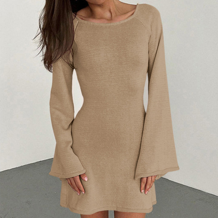 Damen lässiges Strickkleid mit weiten Ärmeln und Rundhalsausschnitt Skjora