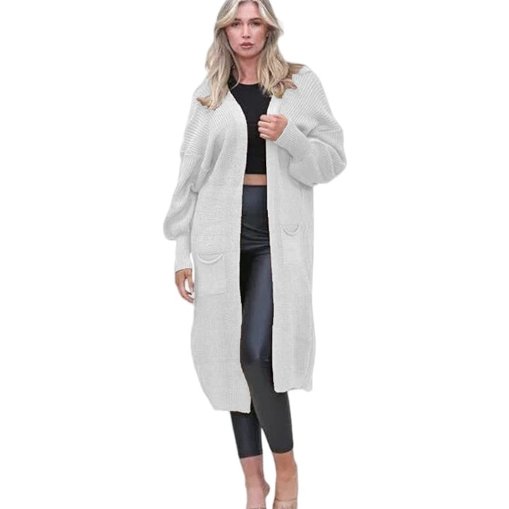 Kvinnes Chunky Strikket Cardigan med Åpne Lommer og Casual Design Skjora