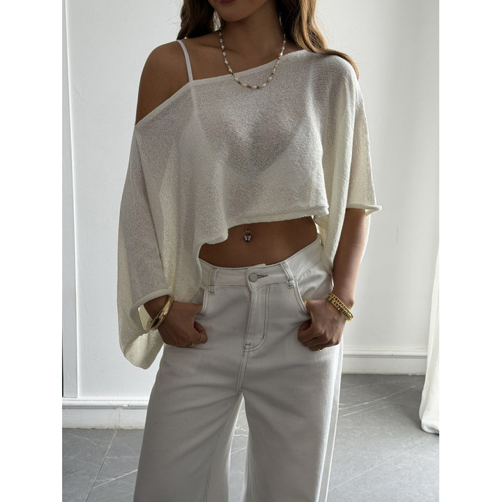 Dame Flocket Crop-Top med asymmetrisk design og dyp utringning Skjora