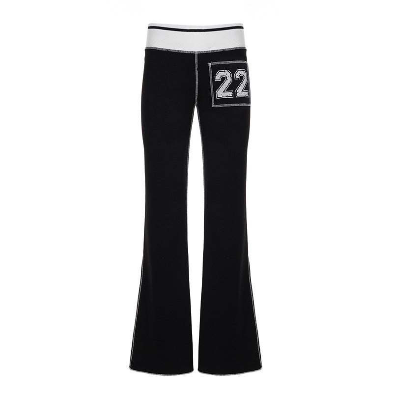 Dame Motemessige Bootcut-bukser med elastisk linning og sporty applikasjoner Skjora