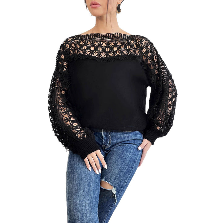 Dame Elegant strikket topp med raffinerte spissärmer Skjora