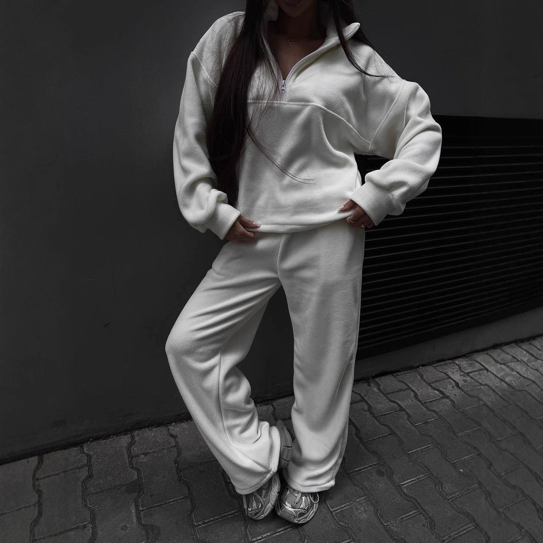 Women's Sporty Fleece Tracksuit with Stand-up Collar and Zipper Skjora
