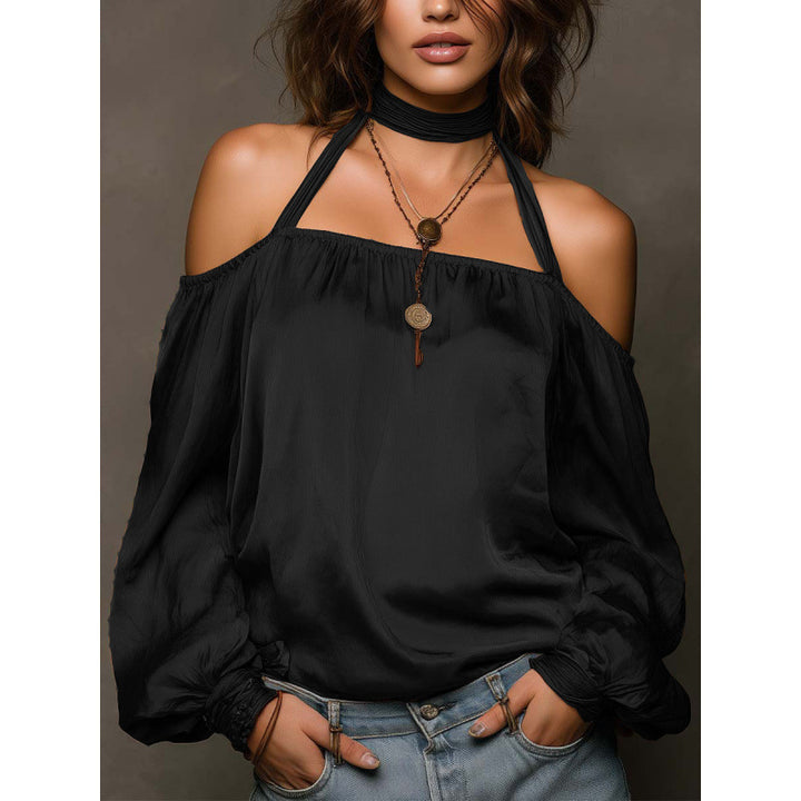 Damer Off-Shoulder Bluse med voluminøse ermer og Choker Skjora