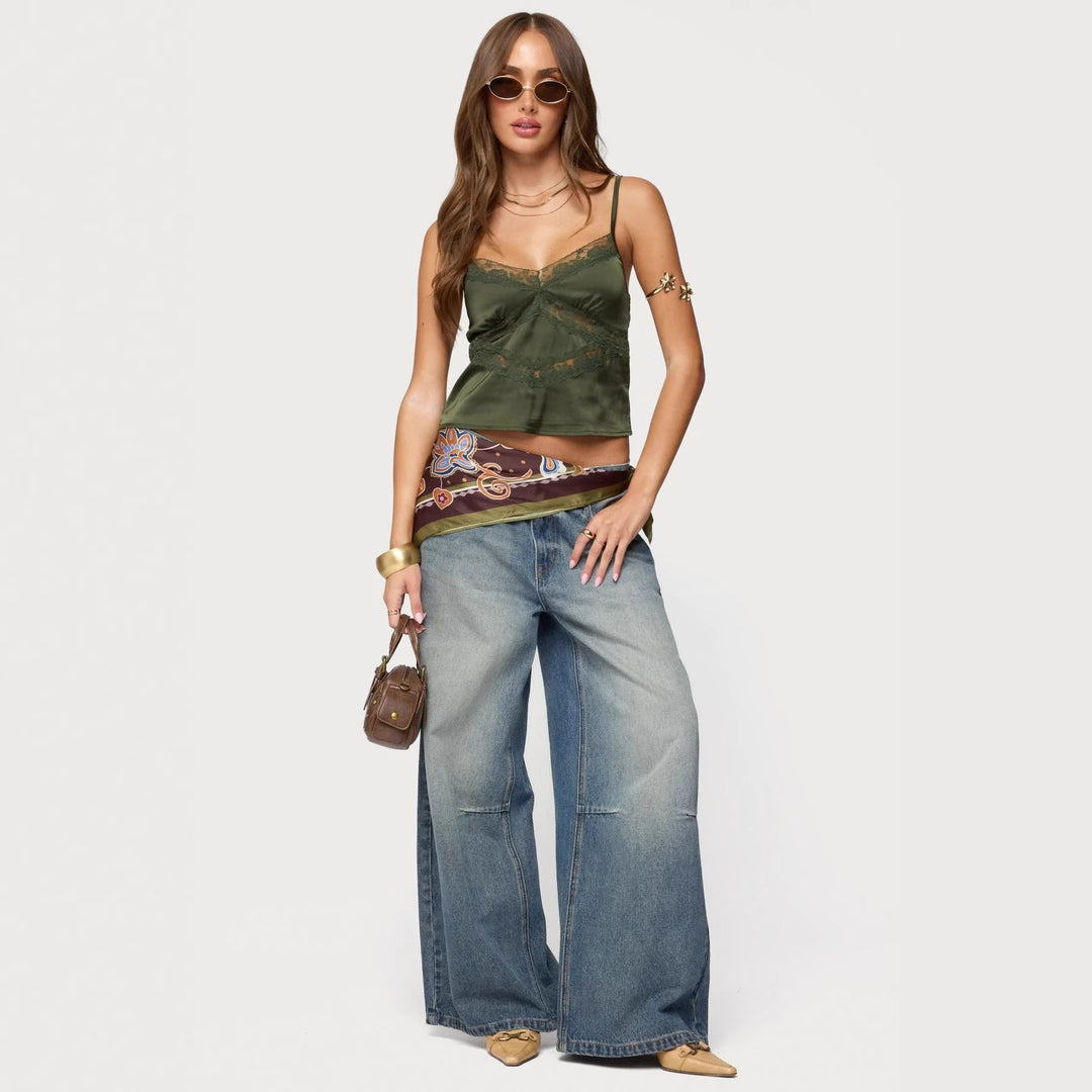 Damer Elegant Satin-Cami-Topp med Spisestykker Skjora