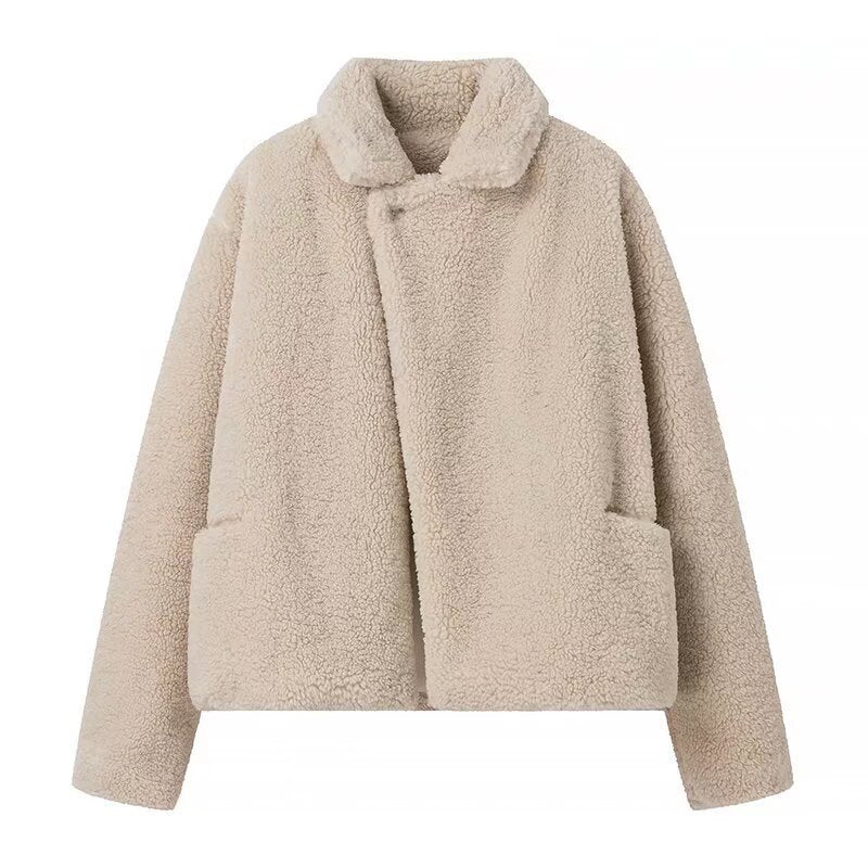 Kvinne Cozy Plush Jakke i Elegant Oversized Stil Skjora