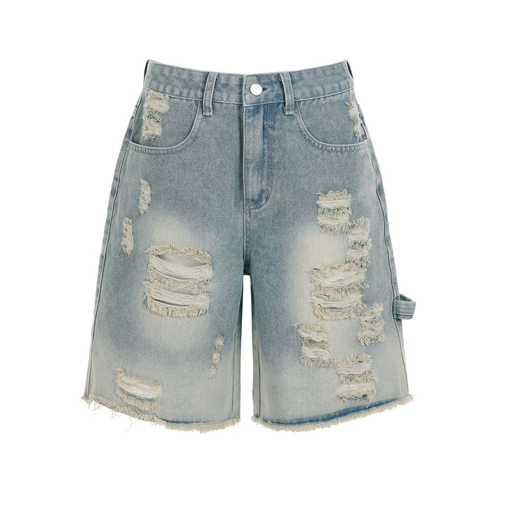 Dame Z ødelagte denimshorts med høy midje og flikete kanter Skjora