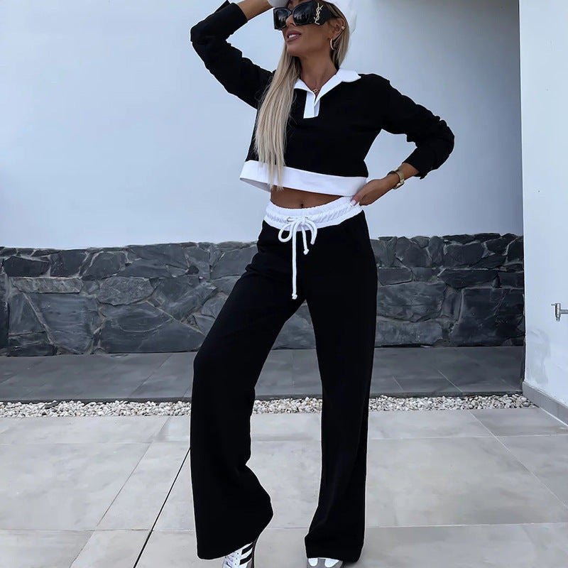 Kvinne casual sports loungewear-sett med stilfull krage og komfortabel passform