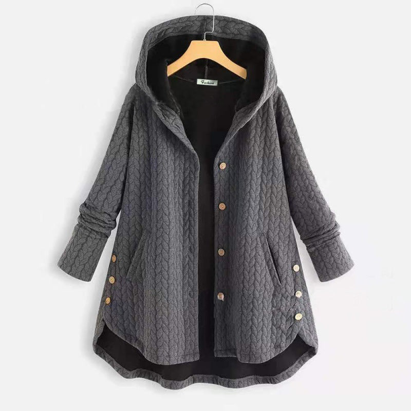 Skjora kvinne hoodie med knappeåpning og lommer