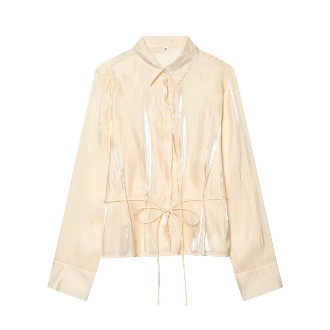 Damer glitrende bluse med justerbar midje og elegant krage Skjora