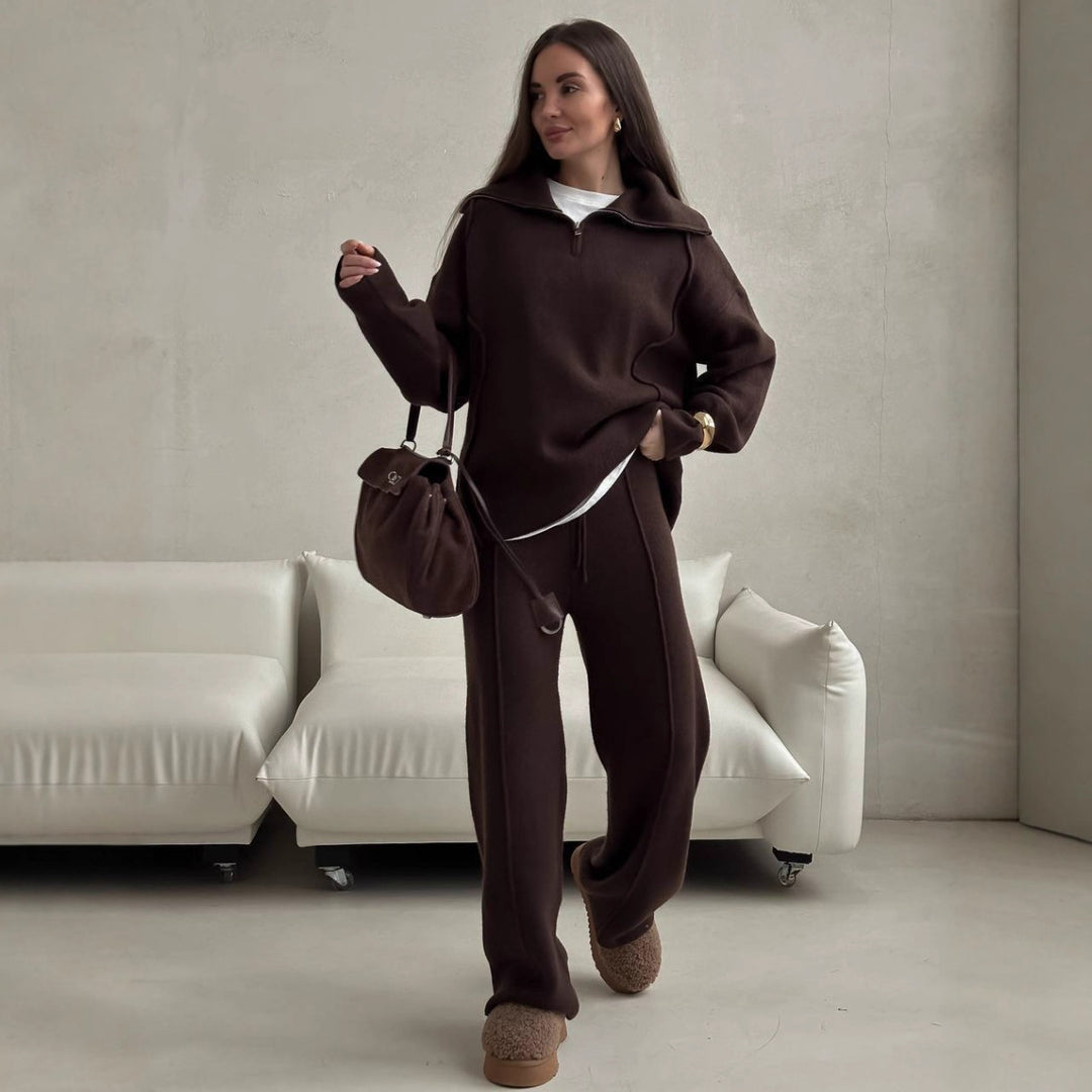 Damer Casual Sweatshirt og Joggebukse Sett med Glidelås og Komfortabel Liv Skjora
