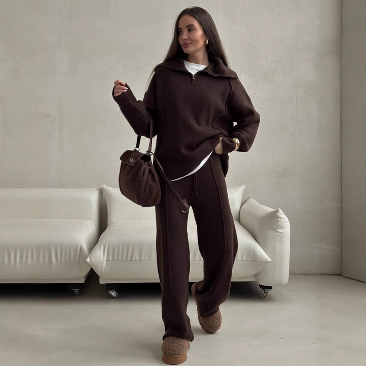 Damer Casual Sweatshirt og Joggebukse Sett med Glidelås og Komfortabel Liv Skjora