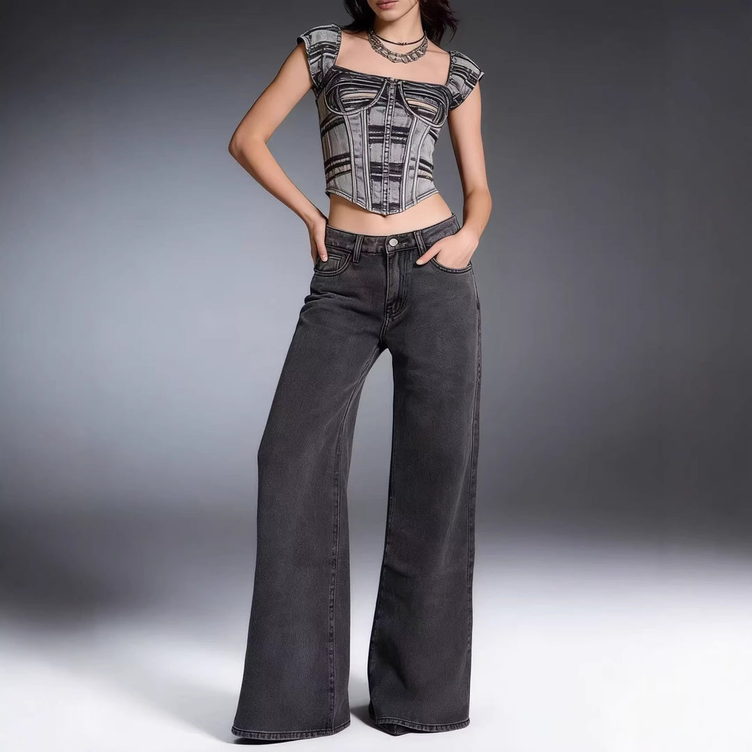 Women's baggy denim jeans with vintage wash and high waist Skjora