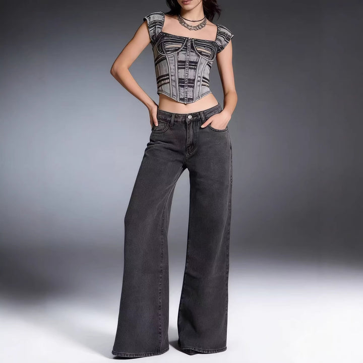 Women's baggy denim jeans with vintage wash and high waist Skjora