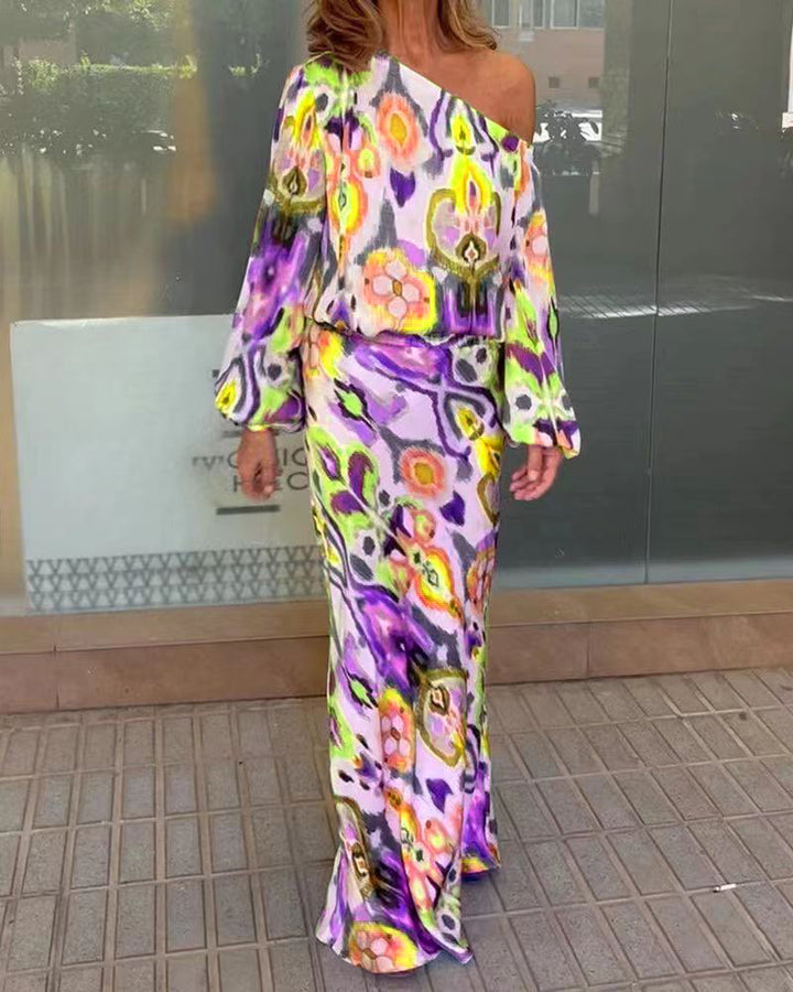 Dame elegant maxi kjole i asymmetrisk snitt med glatte ermer Skjora