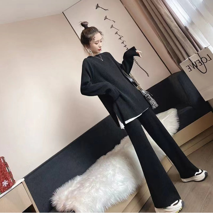 Damer Elegant Ribbet Strikket Sett Skjora