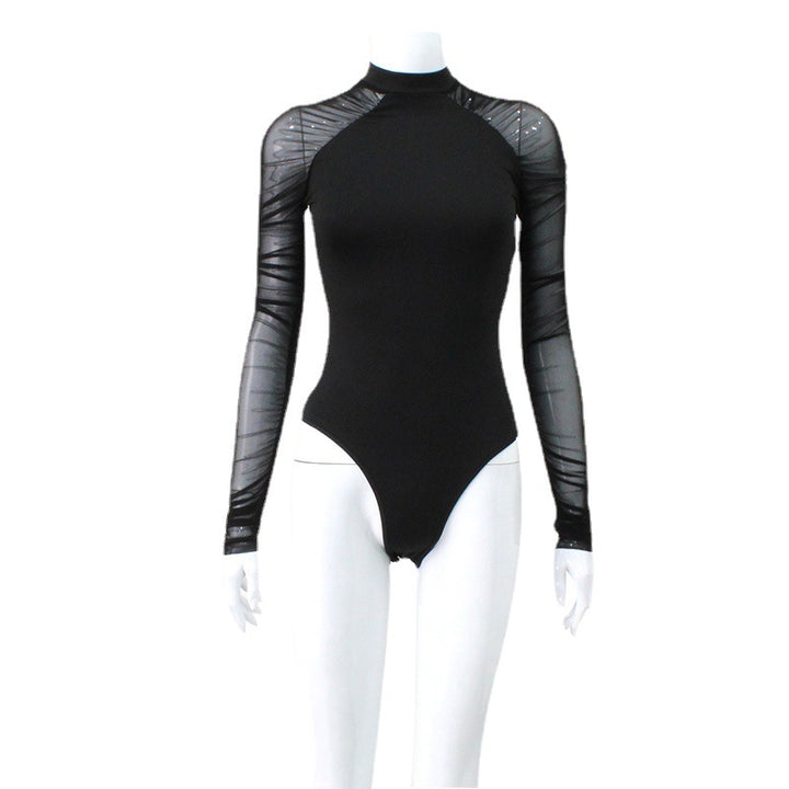 Dame Body med transparente ermer og moderne ståkrage Skjora