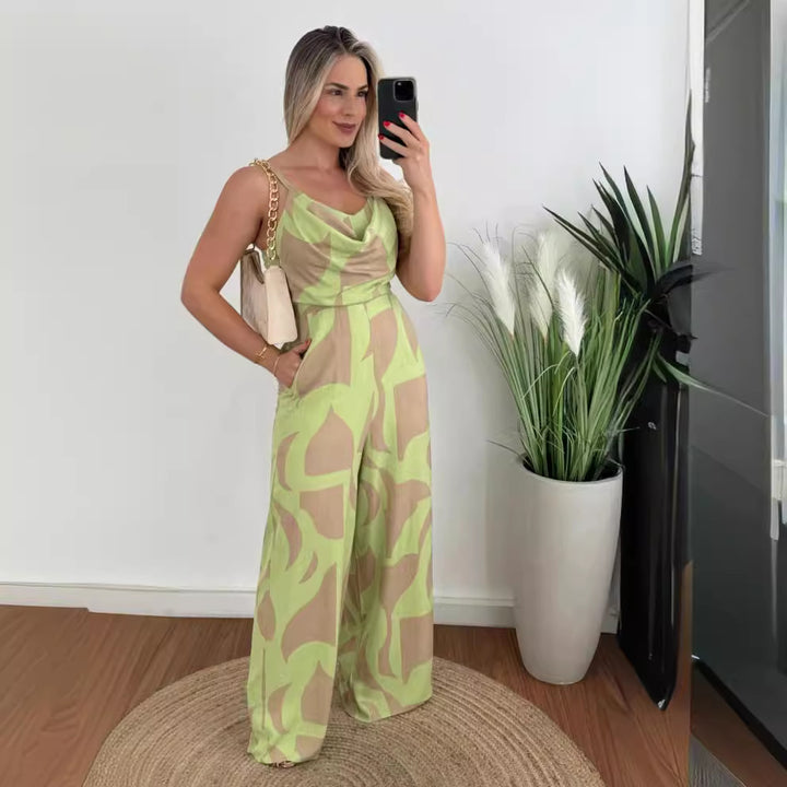 Dame jumpsuit med elegant vannfall halslinje og vid ben Skjora