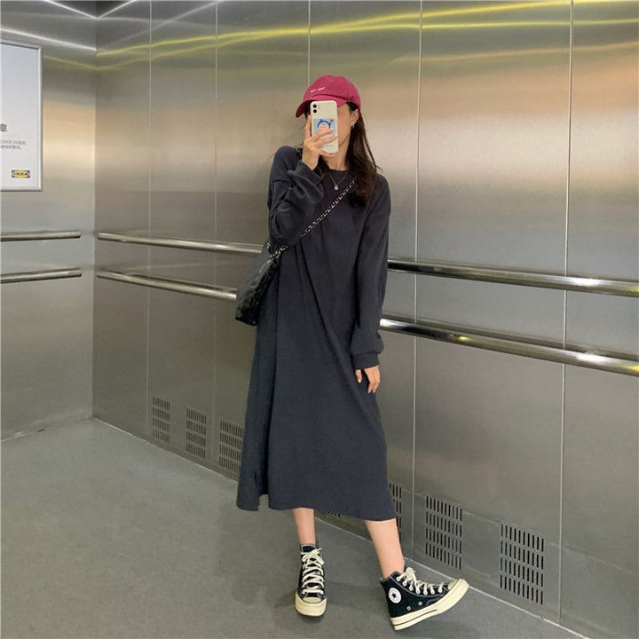 Kvinne Elegant Maxi Kjole med Lange Ermer og Teksturert Design