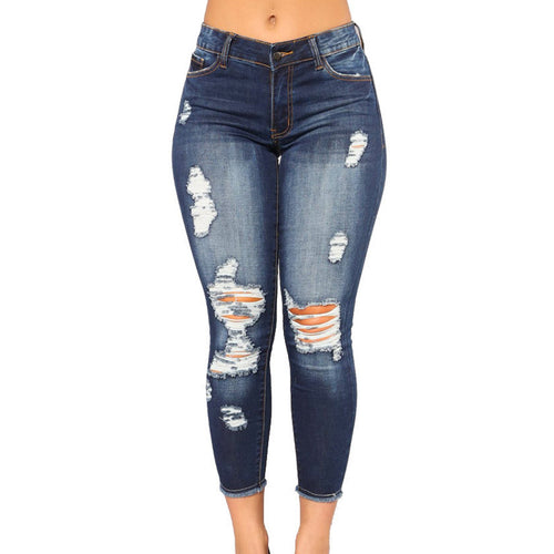 Dame Skinny Jeans med trendy Destroyed-look og høy midje Skjora