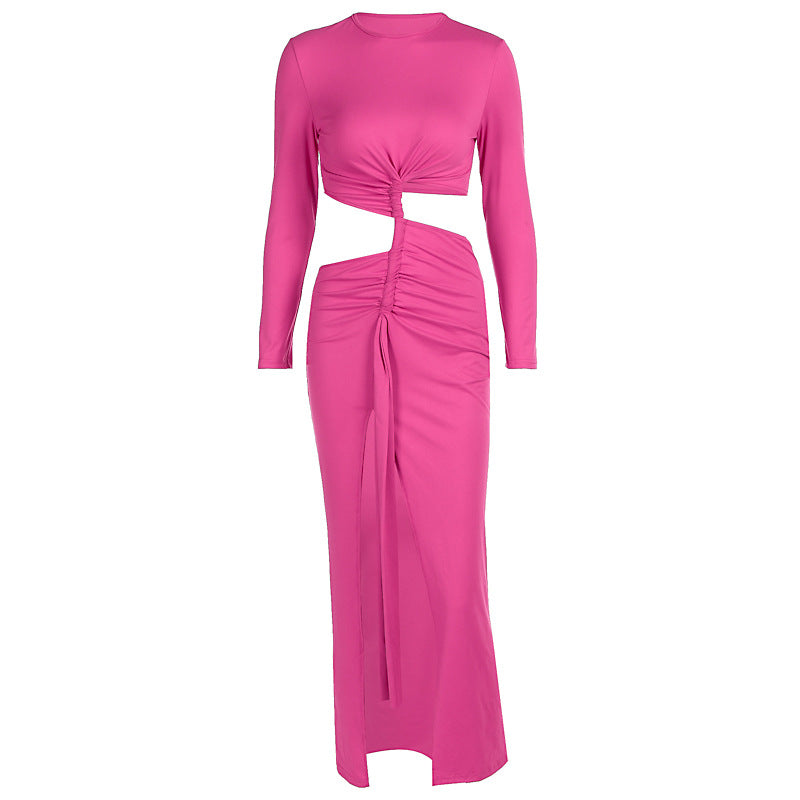 Damer elegant omslagkjole med raffinerte draperinger og cut-out-detaljer Skjora