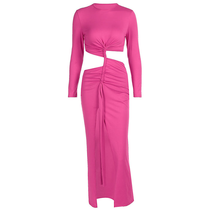 Damer elegant omslagkjole med raffinerte draperinger og cut-out-detaljer Skjora