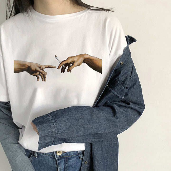 Dame T-skjorte med kreativt kunstmotiv Skjora