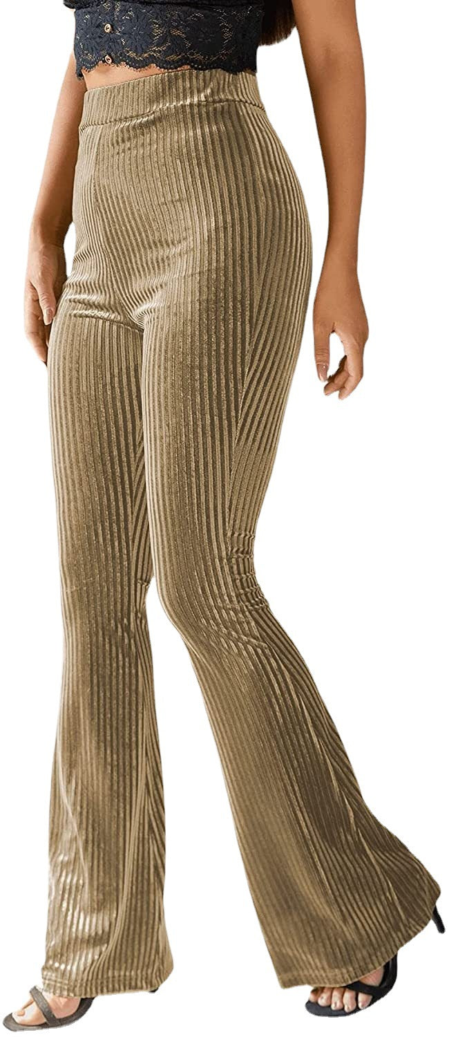 Dame Bootcut-bukse med ribbestruktur og høy midje Skjora