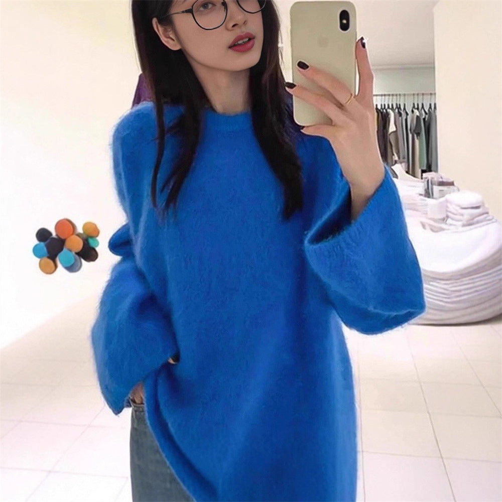 Kvinners fluffy genser med oversized snitt laget av mohairull Skjora