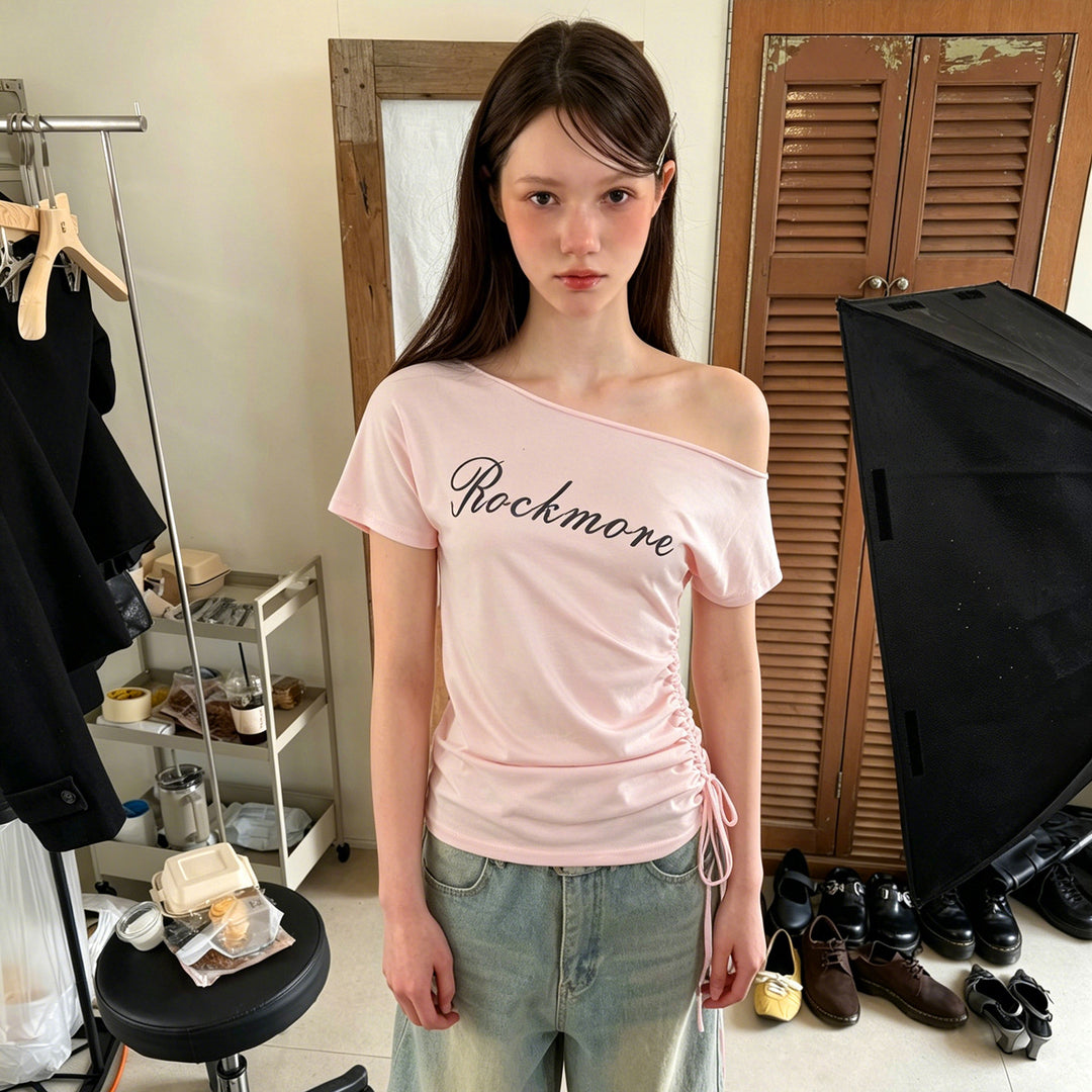 Dame asymmetrisk casual-skjorte med raffinerte volangdetaljer Skjora