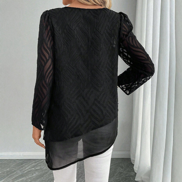 Damer Elegant Transparent Bluse med Bølge Mønster Skjora