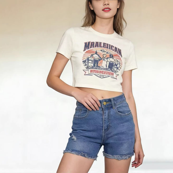 Damer casual High-Waist denimshorts med frynser og stilige ødelagte detaljer Skjora